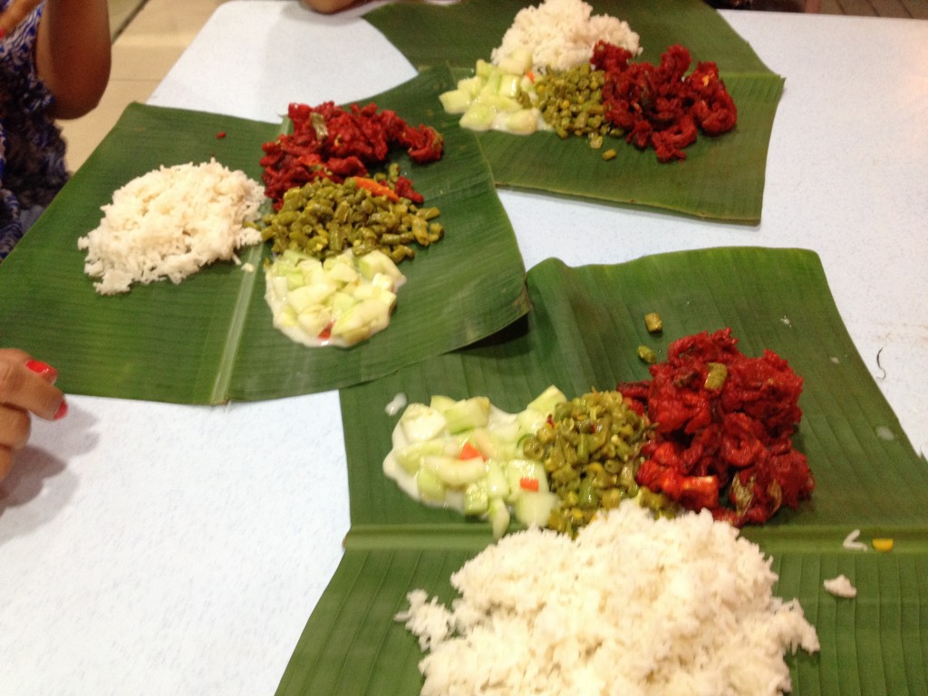 Vegetable curries served on banana leaf - Inexpensive and very tasty 